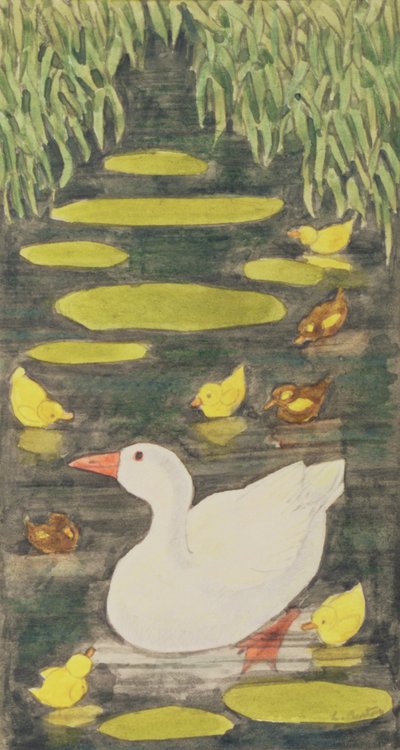 Pata Madre en el Estanque con sus Patitos de Linda Benton